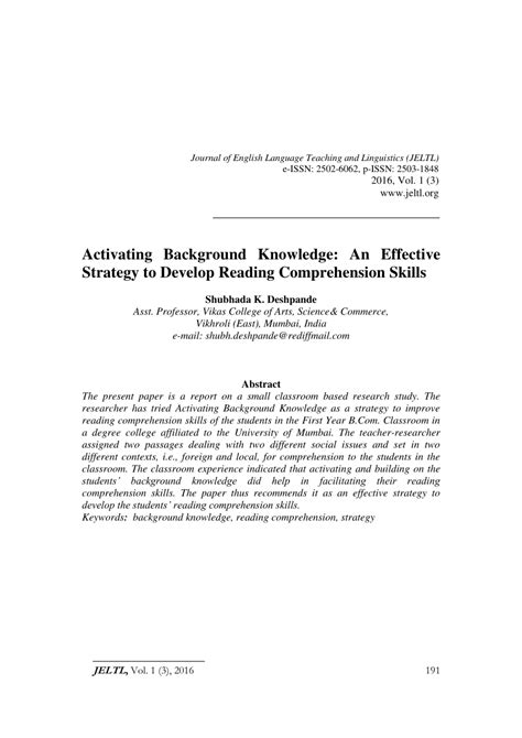 Pdf Activating Background Knowledge An Effective Strategy To Develop