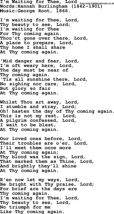 Songs And Hymns About Jesus Second Coming I M Waiting For Thee Lord