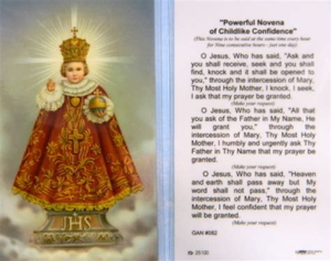 Infant Of Prague Novena Laminated Holy Card Our Daily Bread Catholic