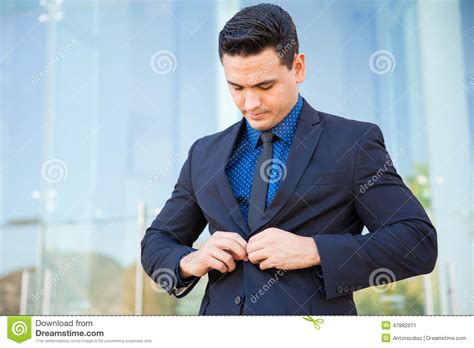 Buttoning A Suit Stock Image Image Of Young Attractive 47882911