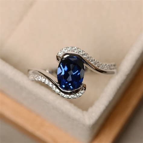 Sapphire Ring Blue Sapphire Oval Cut Sapphire Engagement Etsy