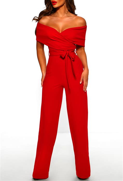 Red Off The Shoulder Jumpsuit Jumpsuits Rompers Women S Clothing