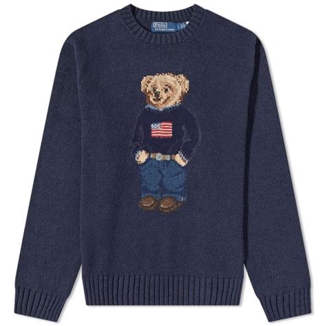 Polo Ralph Lauren Flag Bear Intarsia Crew Knit Navy End Tw