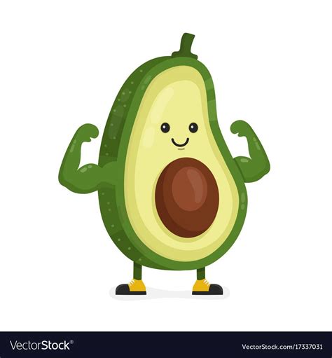 Cute Happy Strong Smiling Avocado Royalty Free Vector Image Aguacate