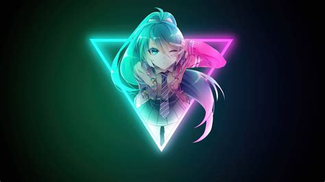 Download Cool Anime Girl Neon Lights Wallpaper