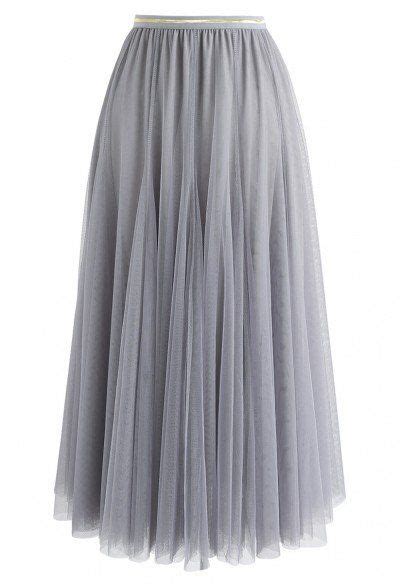 Ethereal Tulle Mesh Midi Skirt In Grey Tulle Maxi Skirt Floral Print