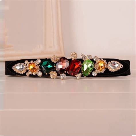Colorful Gemstone Women Belt Jeweled Elastic Lady Belts Girdle Korean