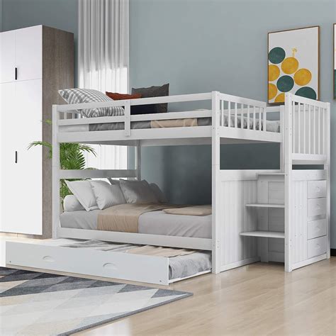 Meritine Full Bunk Bed Frame For Kids Detachable Wood Full