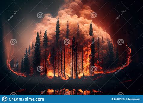 Forest Fire Disaster Orange Flames Burning Trees Generative Ai Stock