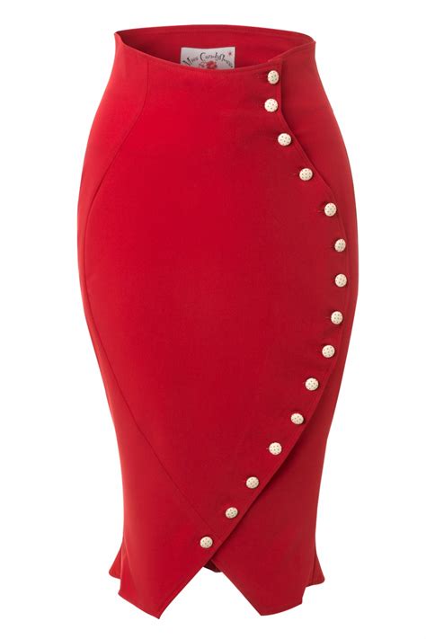 50s Lou Retro High Waisted Rouched Skirt In Red Polka