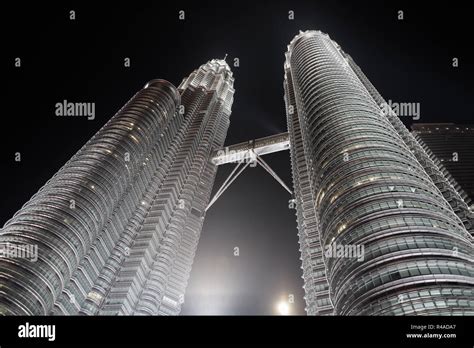 The Famous Petronas Towers At Night In Kuala Lumpur Malaysia Stock