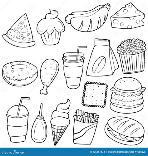 Colección De Doodle De Comida Chatarra a Mano Ilustración del Vector Ilustración de colorante