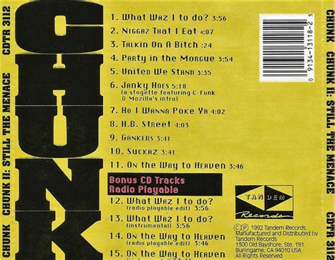 Still The Menace By Chunk Cd 1992 Tandem Records In East Palo Alto Rap The Good Ol Dayz