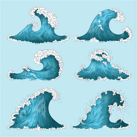 Hand Drawn Sea Wave Sketch Ocean Storm Waves Marine