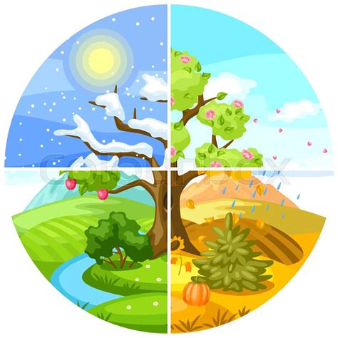Four Seasons Landscape Natural Stock Vector Colourbox