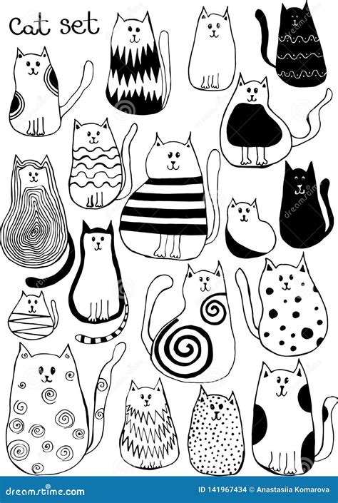 Doodle Cats Funny Home Pets Walking Sleeping Playing And Stretching