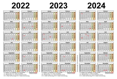 Dreijahreskalender 202220232024 Als Excel Vorlagen