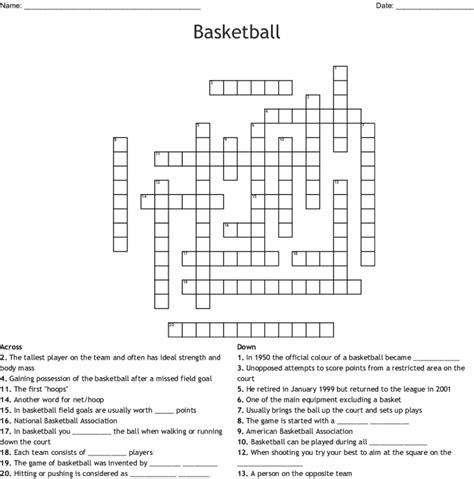 Basic basketball crossword puzzles