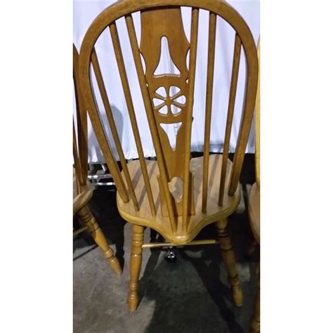 Windsor Oak Dining Room Chairs Wagon Wheel Set 4 Chairish