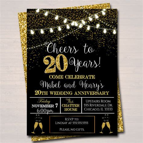 20th Party Invitation Birthday Printable Cheers To Twenty Years 20th