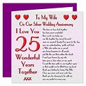 My Wife 25th Wedding Anniversary Card - On Our Silver Anniversary - 25 ...
