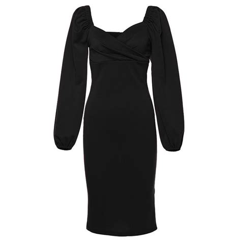 Buy Women Elegant Puff Sleeve Dress Sexy V Neck Slim Party Dress Solid Color Ruffled Collar At