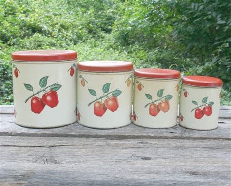 Vintage Apple Tin Nesting Canisters Set Red Kitchen Decor Etsy