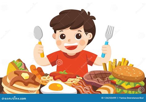 The Boy Is Eating Foods Stock Vector Illustration Of Drawing 126255499