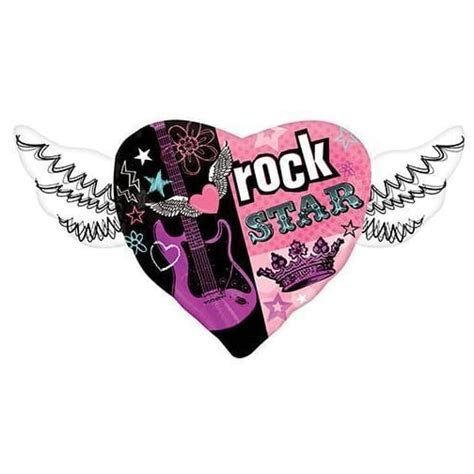 33 Pink Rock Star Heart With Wings Foil Balloon Balloon Warehouse
