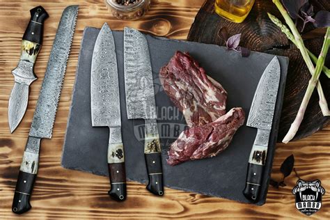 Bmk 707 Snow Leopard Damascus Steel Chef Knives Set With Dagger