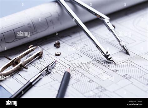 Compass On The Details Of The Industrial Drawing Architectural