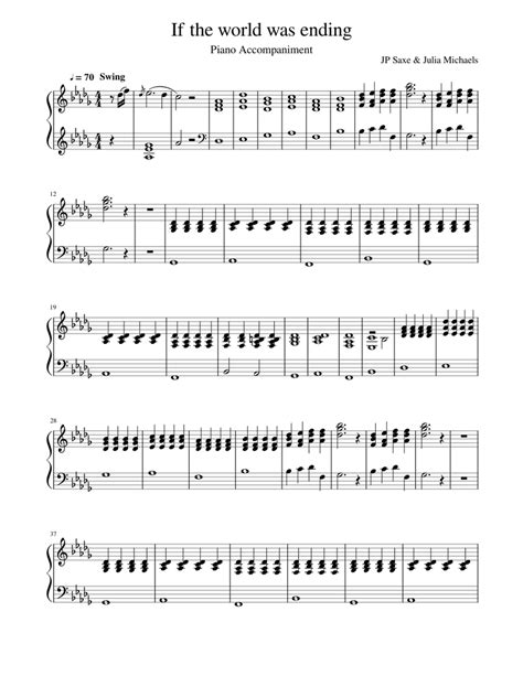 If The World Was Ending Sheet Music For Piano Mixed Duet Easy