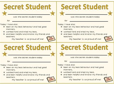 Secret Student Display And Certificates Teaching Resources