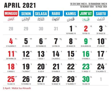 Gratis Download Gambar Kalender April 2021 Lengkap Jawa Versi Baru 2021