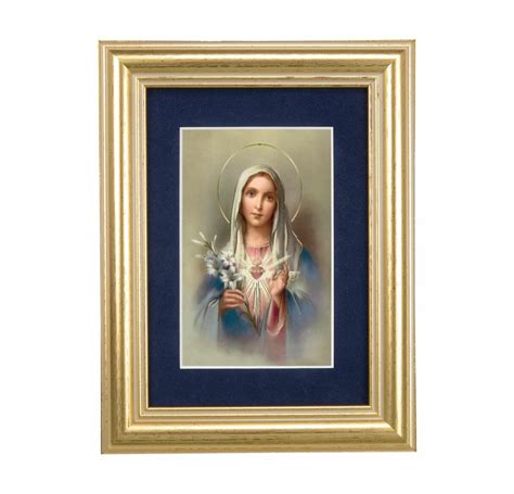 Immaculate Heart Of Mary Gold Framed Art With Blue Velvet Matting Buy Religious Catholic Store