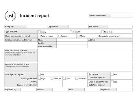 Iosh Incident Report Form