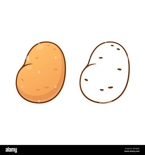 Cartoon Potato Drawing Color And Black And White Staple Vegetable Food Vector Clip Art