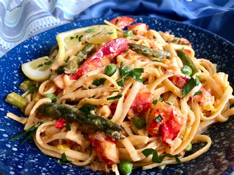 Lobster Pasta With Asparagus And Peas In Sherry Cream Sauce