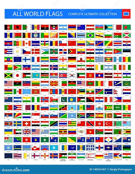 All World Flags Rectangle Flat Icons Isolated On White Stock