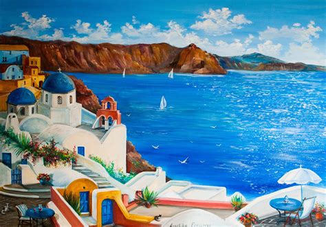 Santorini Landscape Oil Painting Greek Island Painting On Canvas