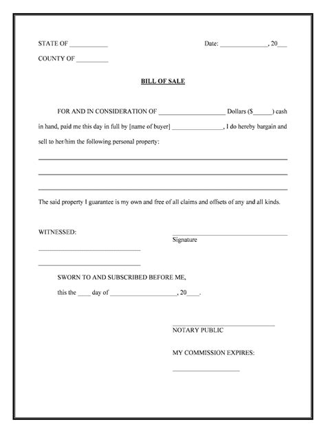 Printable Blank Bill Of Sale Form