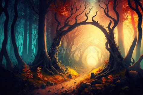 Image Of Fantasy Landscape With Forest Created Using Generative Ai