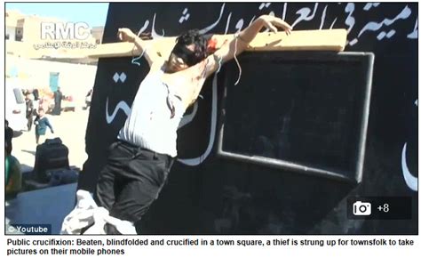 allah s willing executioners shocking images show syrian thief blindfolded and crucified by