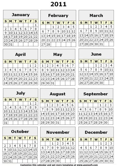 Printable Yearly Calendar Free