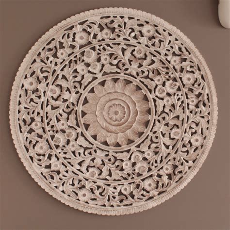 Rustic White Wood Carved Floral Mandala Wall Panel Dalisay