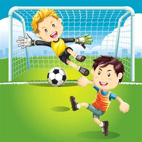 Niños Jugando Futbol Imágenes Vectoriales Gráfico Vectorial De Niños