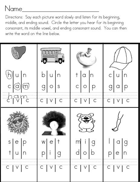 Consonant Vowel Consonant Words Worksheet For 1st 2nd Grade Lesson