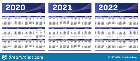 English Modern Calendar 2020 2021 2022 Vector Stock Vector
