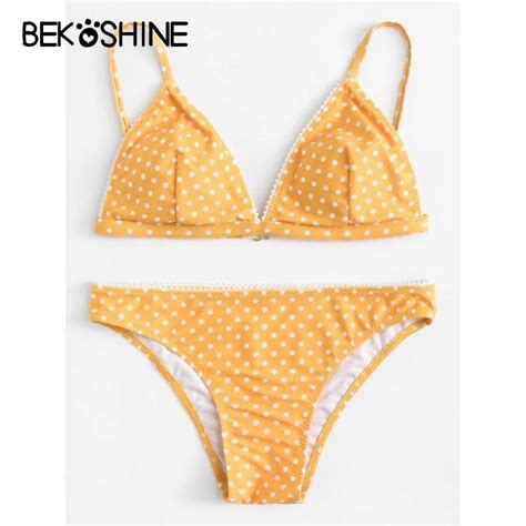Bekoshine S Xl Yellow Bikini Set Dot Swimwear Solid Women 2018 New Pad