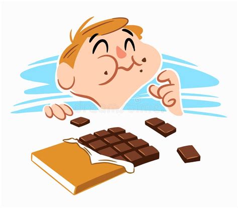 Guy Eating Chocolate Funny Man Cartoon Character Enjoying Eating Sweets Vector Illustration